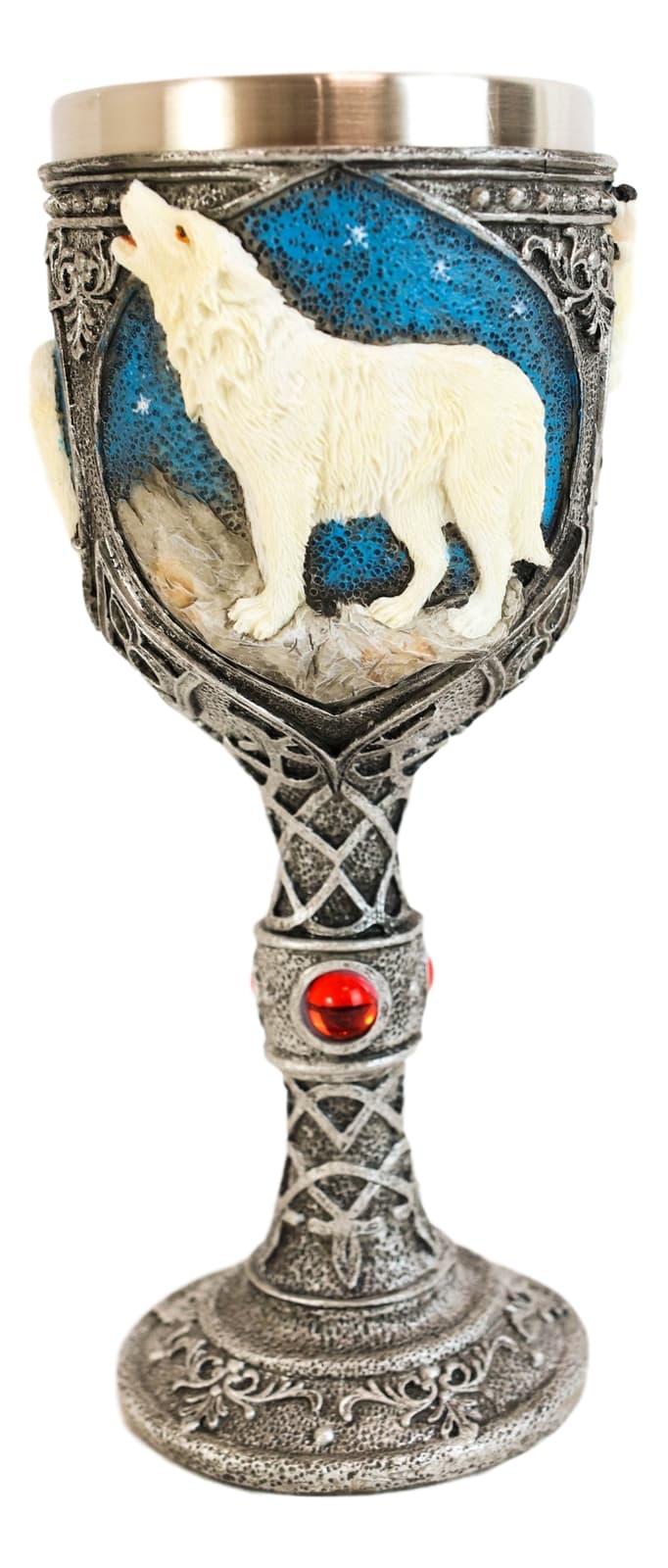 Ebros Gift Celtic White Wolf Rhinestone Figurine Goblet 7.5" Height Home Decor 3