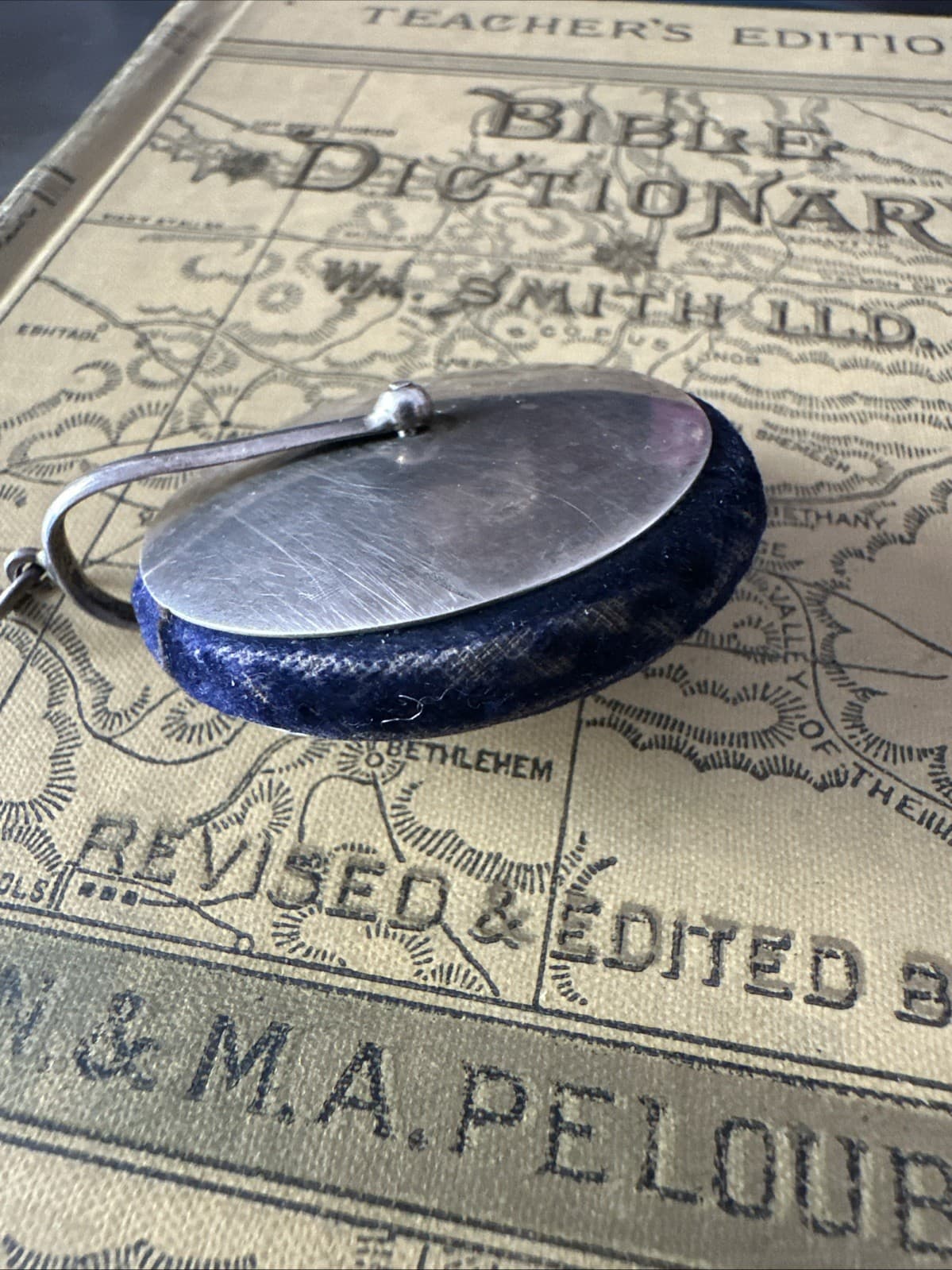 Antique Victorian Pin Safe Pinwheel Pin Cushion Blue Velvet & Silver Chatelaine 2