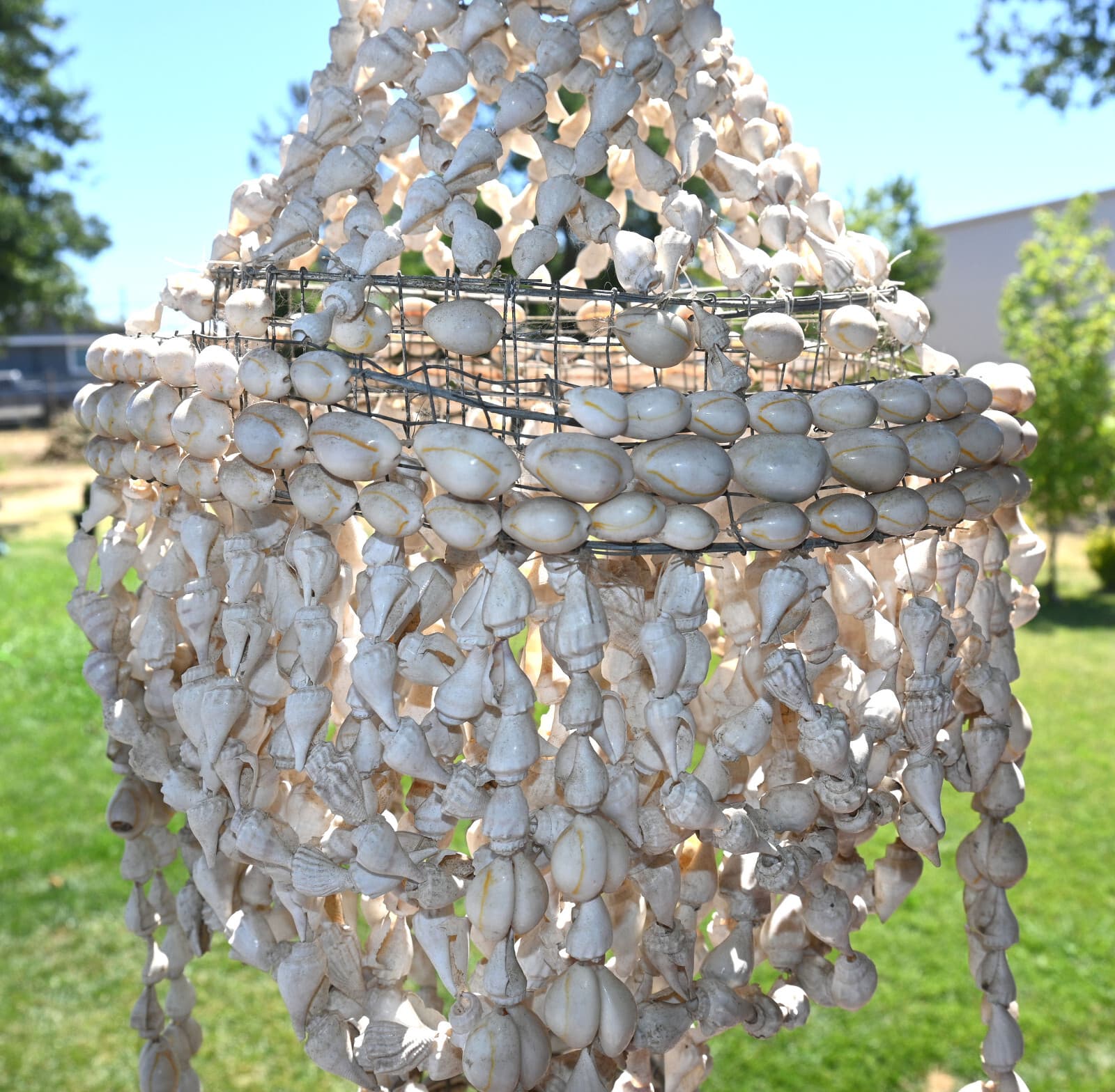 Vtg Sea Shell Cowrie Tiered Chandelier Decorative Indoor/Outdoor Beach Boho 35" 6