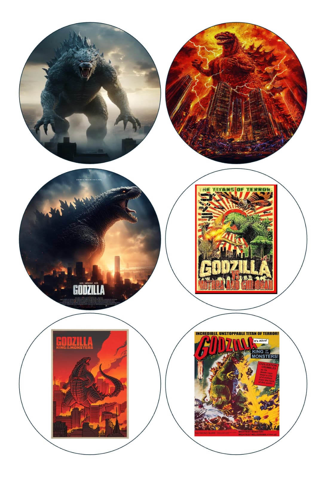Set of 12 Godzilla Edible Image rounds, Wafer paper, pre cut CHOOSE YOUR SIZE