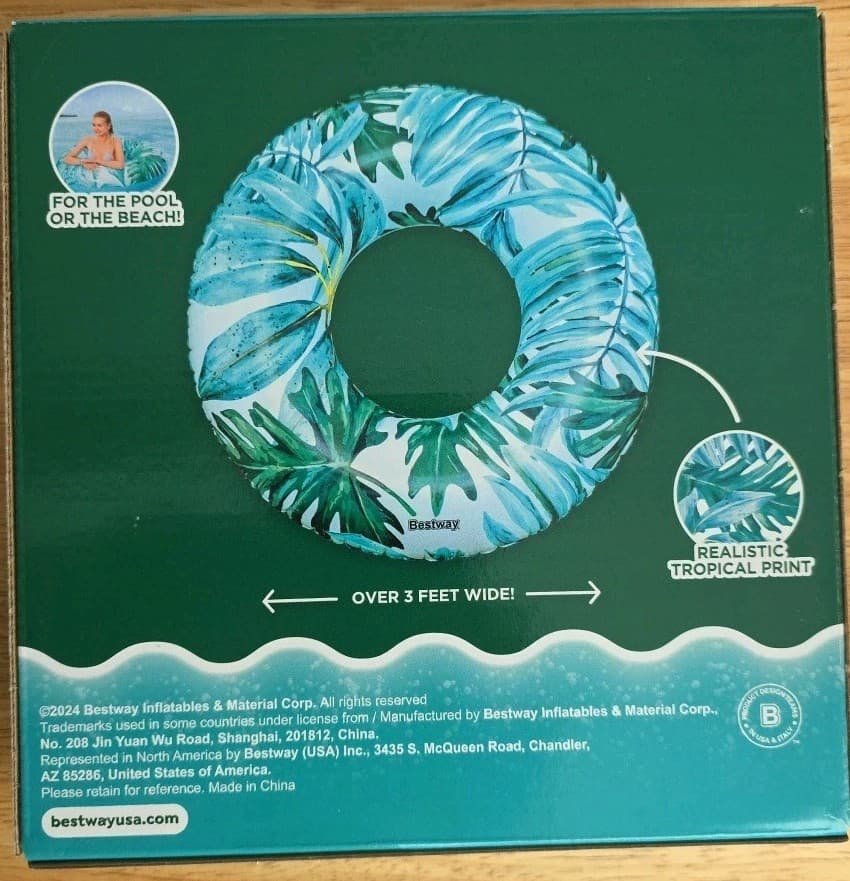 H2O Go! Tropical Palms Swim Tube, Over 3 Ft Wide, New In Box. 2