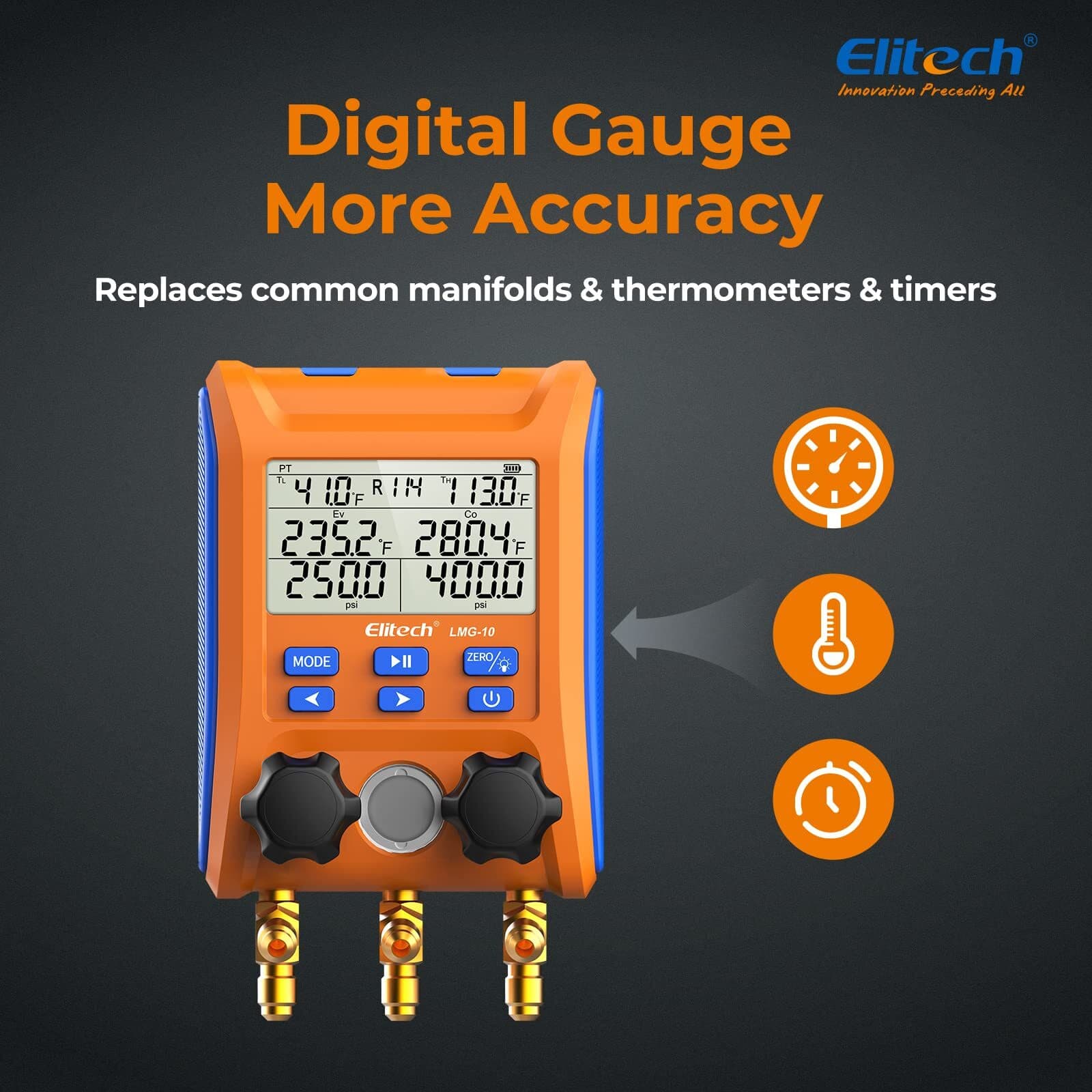 Elitech WJL-6000S HVAC Refrigerant Leak Detector+LMG-10 Digital Manifold Gauge 6
