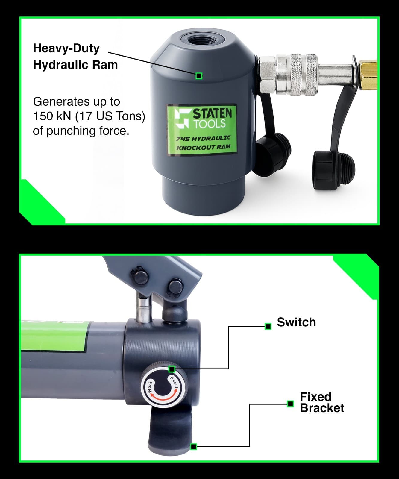 1/2" - 4" Hydraulic KO Set | 15 Ton |  10 Dies | 11-16 Gauge | Staten Tools 4
