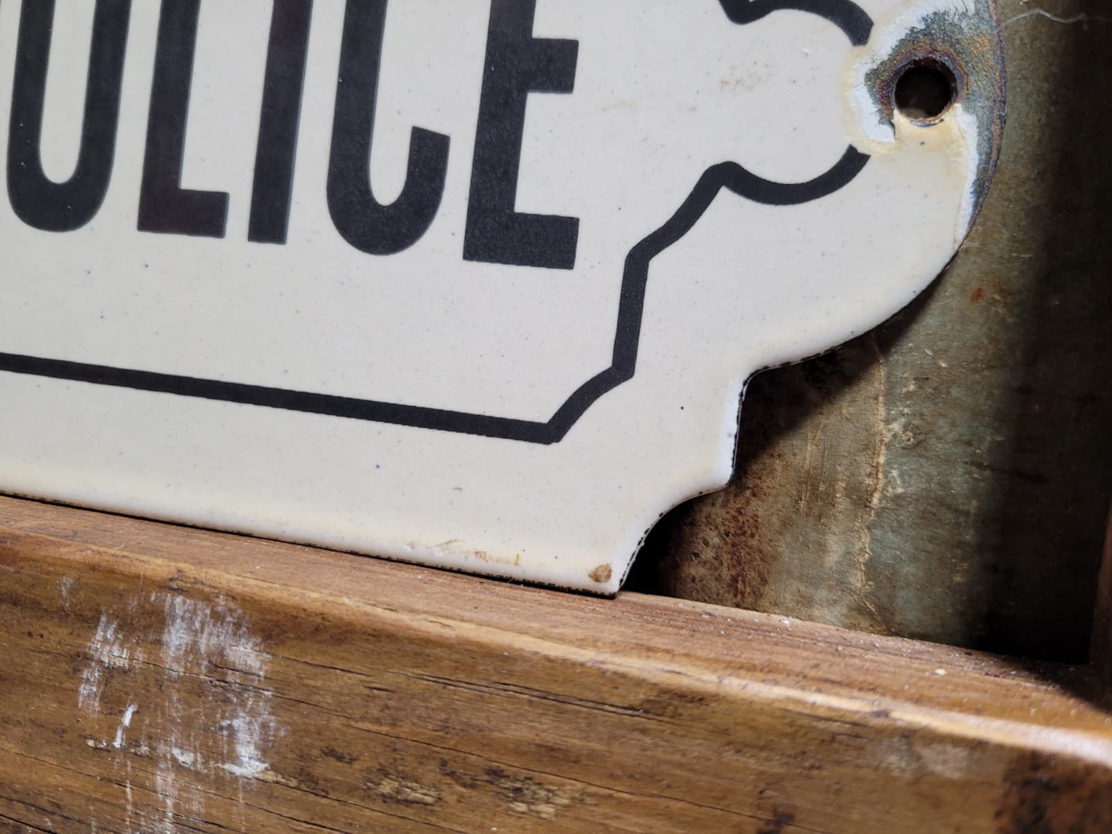 VINTAGE BOSTON POLICE PORCELAIN SIGN OLD LAW ENFORCEMENT BARRACKS STATION 14" 6