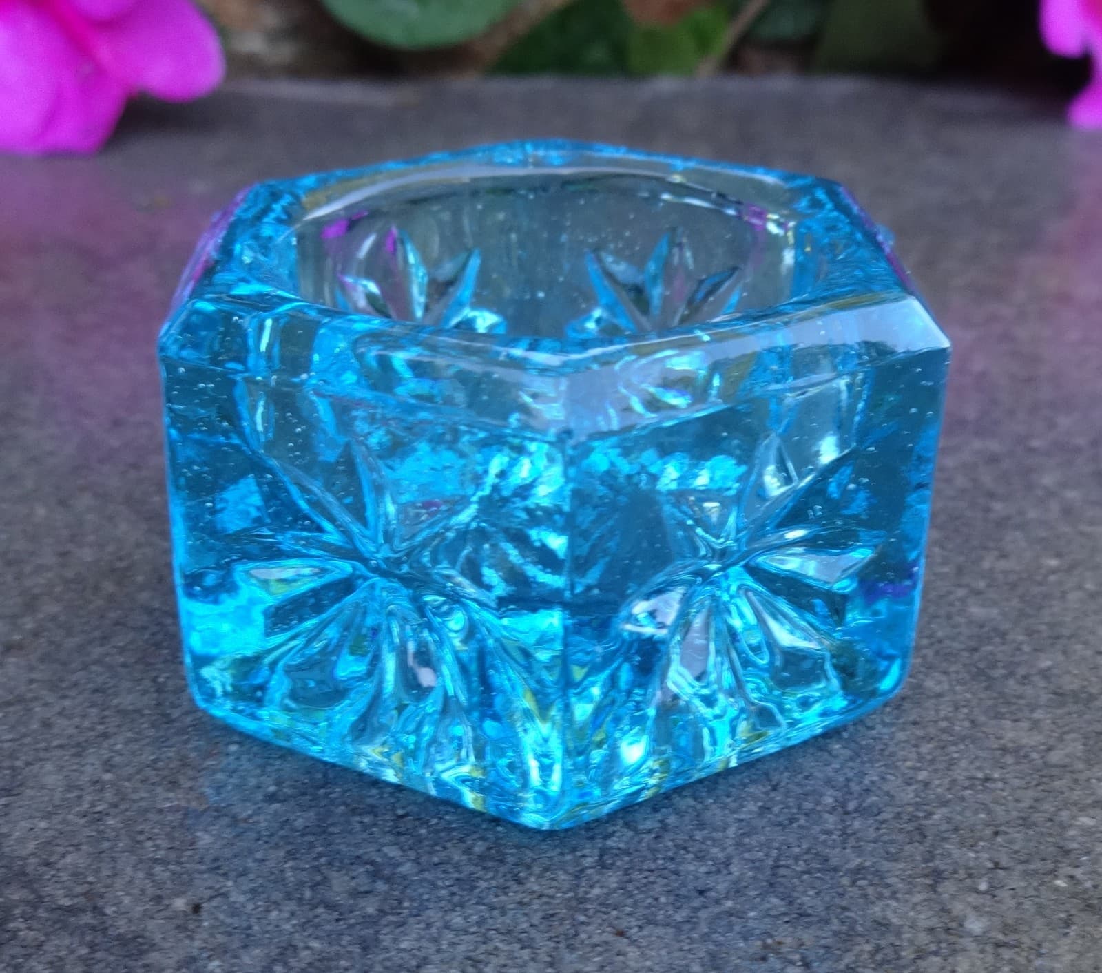 Bright, Watery Blue Glass Six-Sided Open Salt Dip Cellar, Dish!