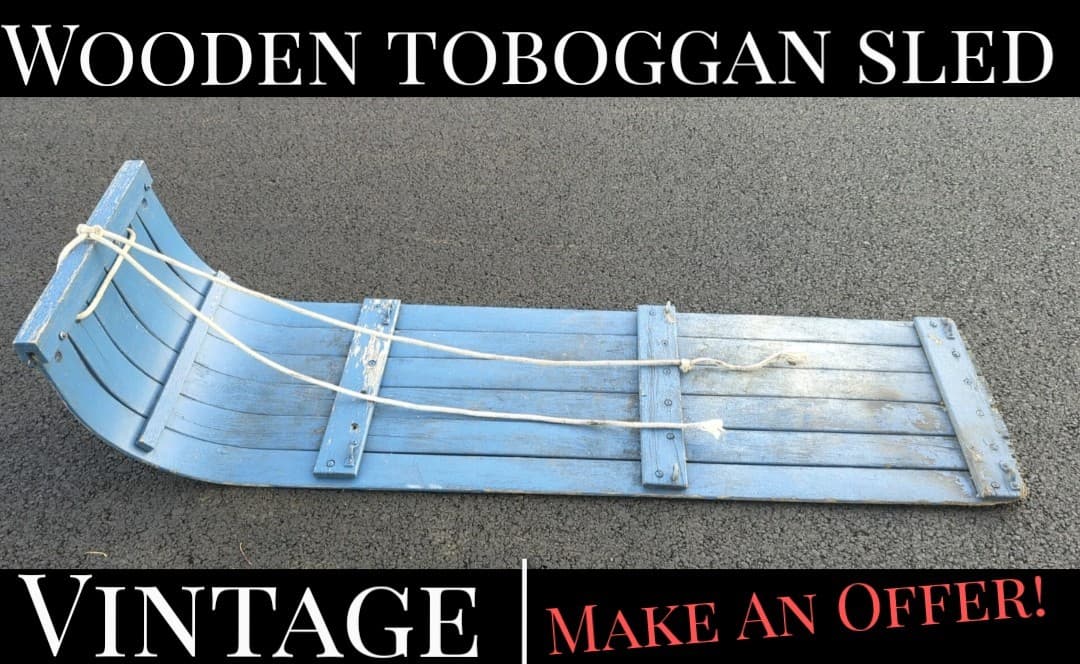 ✨VINTAGE✨ Wooden Toboggan Sleigh Snow Sled Bobsled Christmas Toy - ANTIQUE