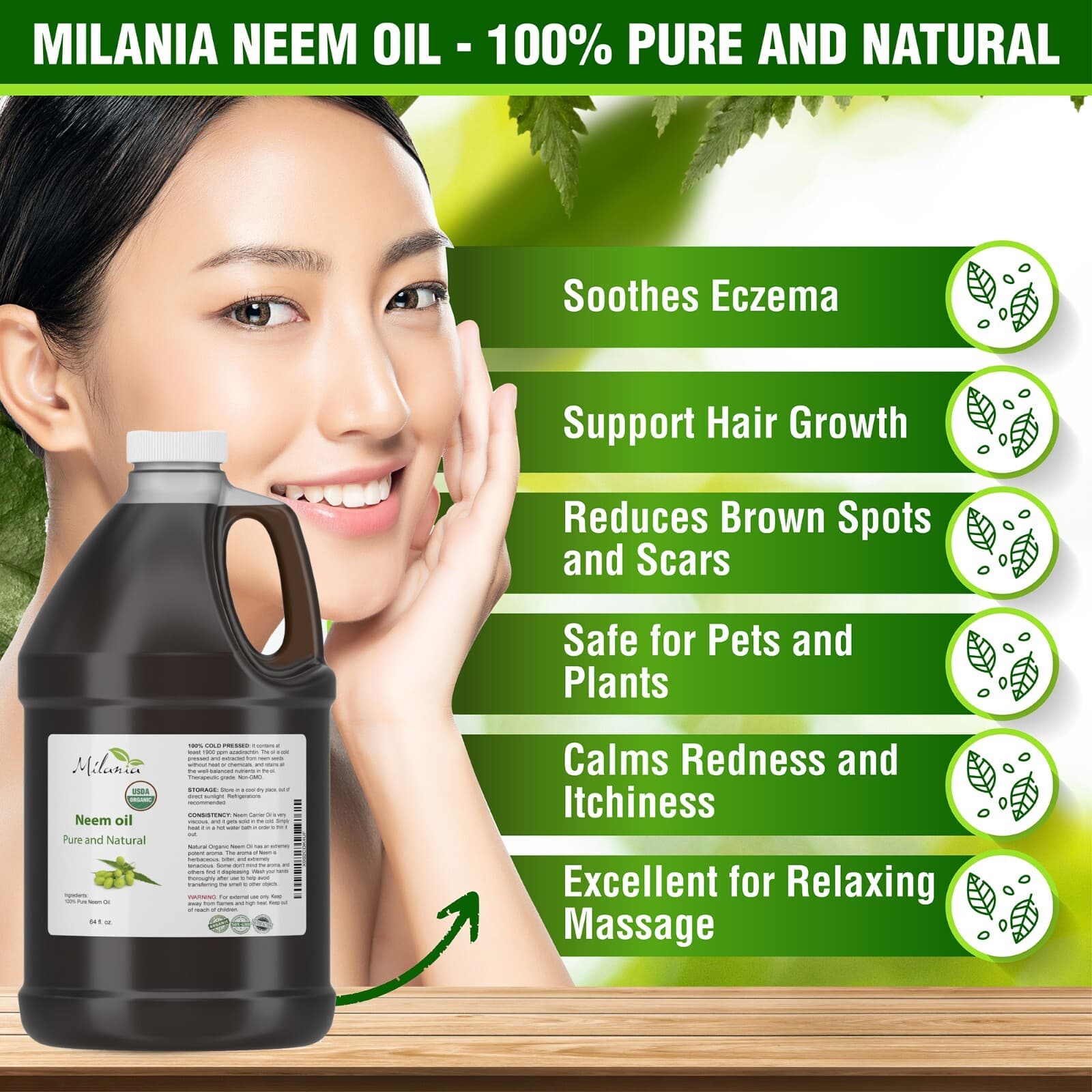 Neem Oil 64 oz Premium Organic - Virgin, Cold Pressed, Unrefined 100% Pure 4
