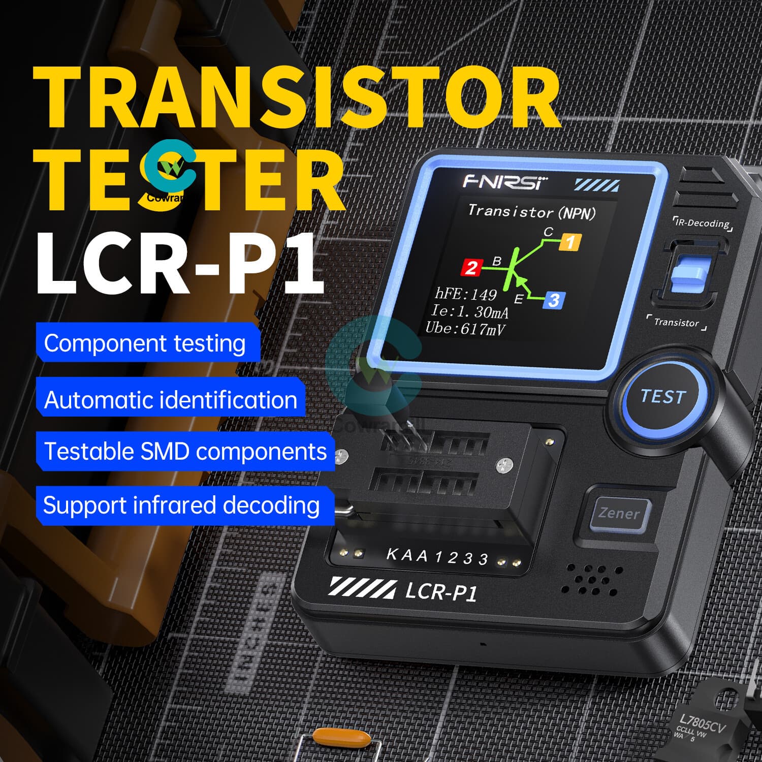 FNIRSI LCR-P1 Transistor Tester Diode Triode Capacitance Meter LCR ESR MOSFET US 4