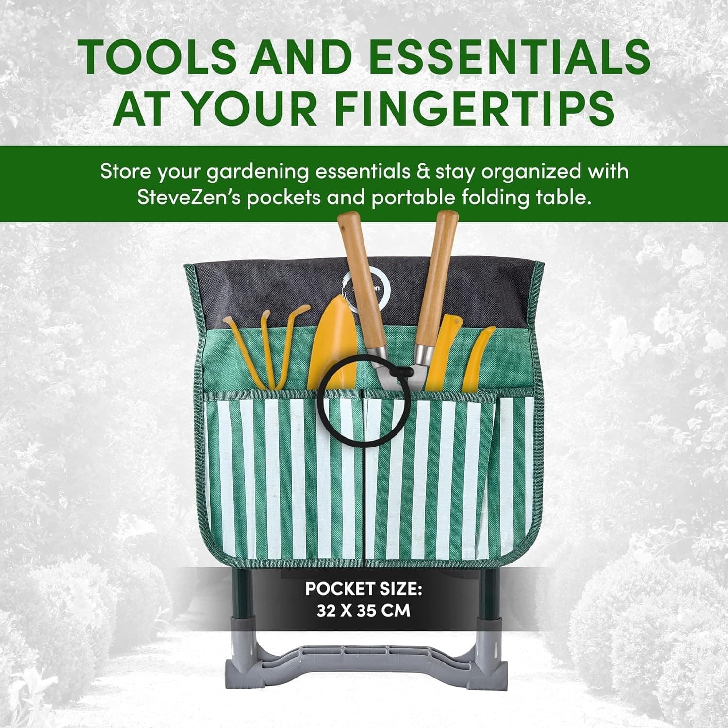 Garden Kneeler and Seat Foldable Outdoor Bench, Umbrella,  Tool Pouch & Table 3