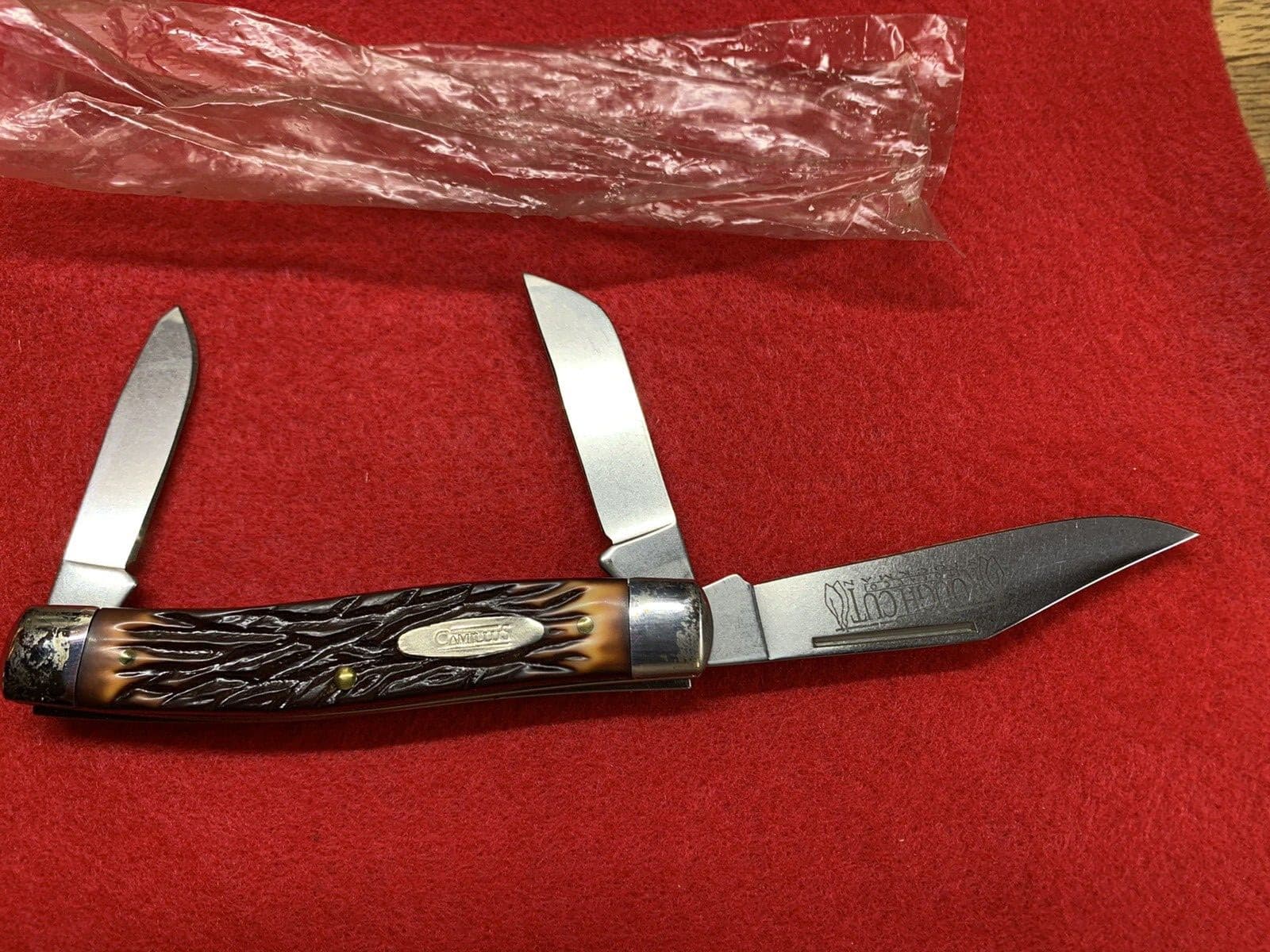 VINTAGE 3 BLADES CAMILLUS ROUGH CUT TOBACCO STOCKMAN 4" POCKET KNIFE 3