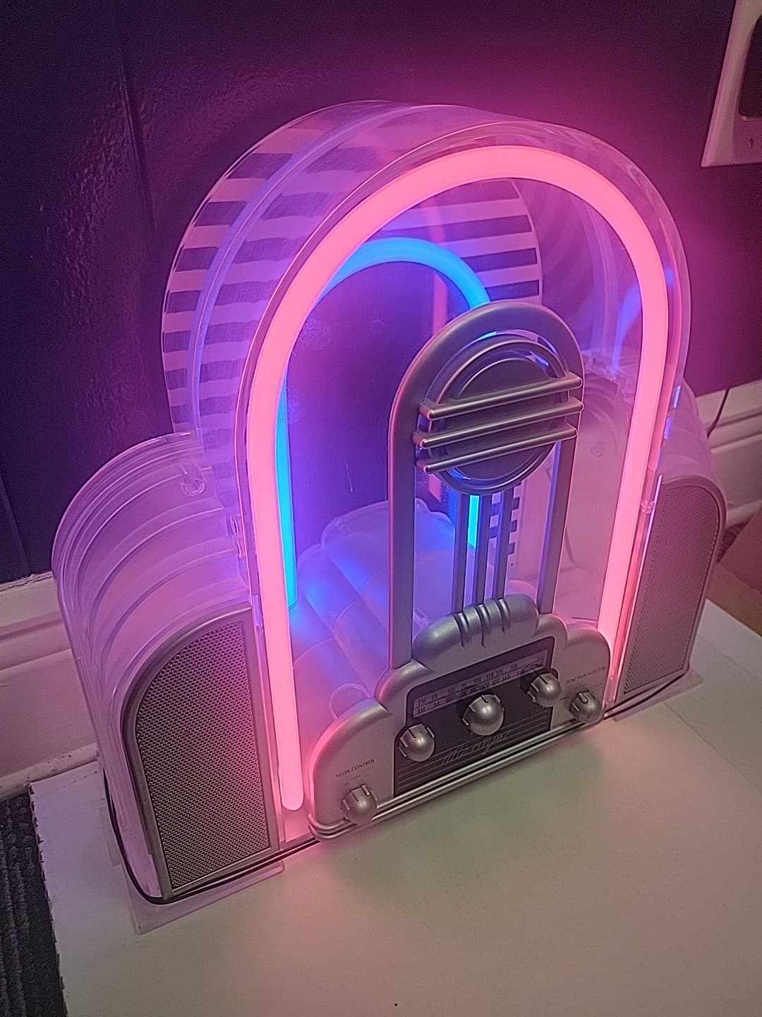 Vintage Cicena Marilyn Radio Large Neon Am/Fm Pink Blue Tabletop Jukebox 4