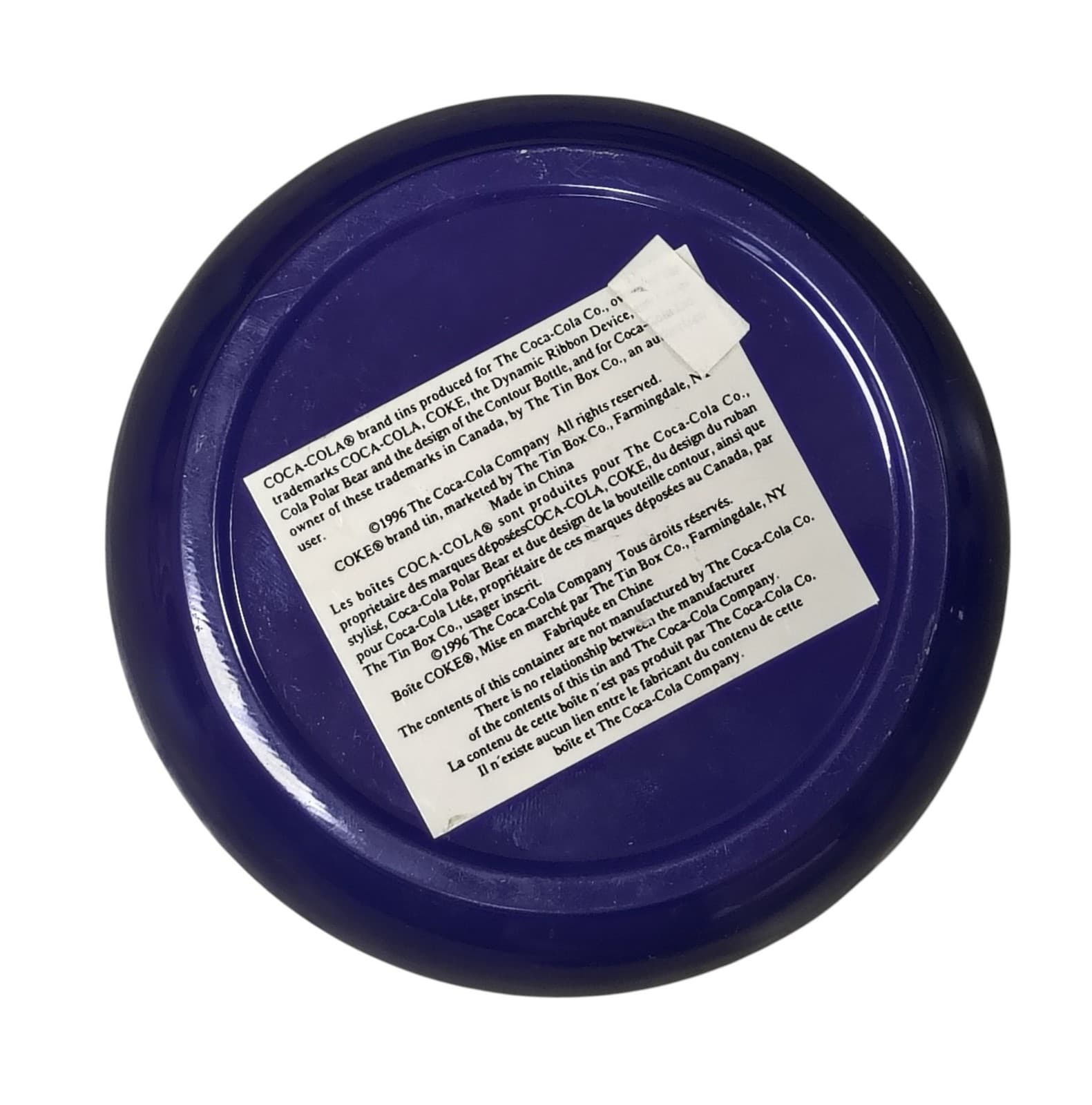 1996 Coca Cola Coke Polar Bear Round Lidded Tin Container 4