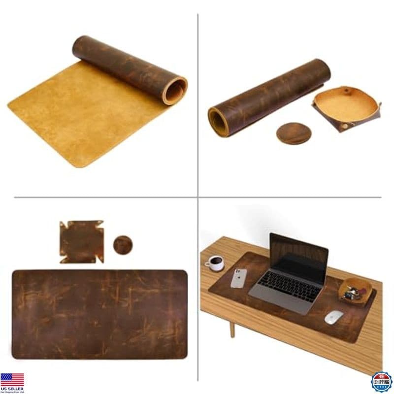 ELIZO Leather Desk Pad Mat 31x15.6" Thick 3mm Double Layer Blotter Protector 6