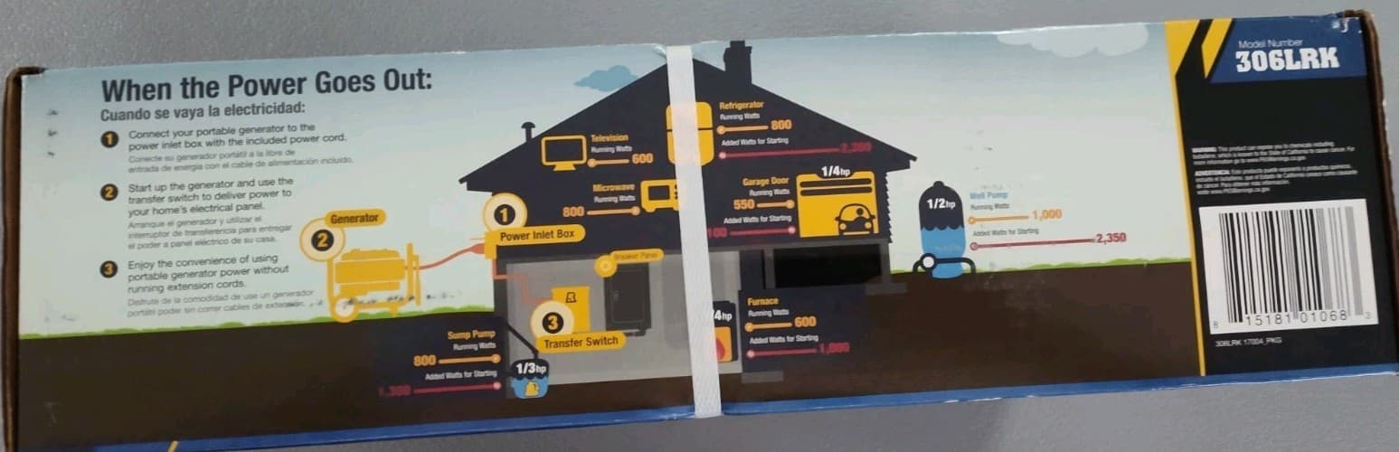 Reliance 306LRK 30Amp BackUp Power Manual Transfer Switch PreWired 6 Circuit Kit 3
