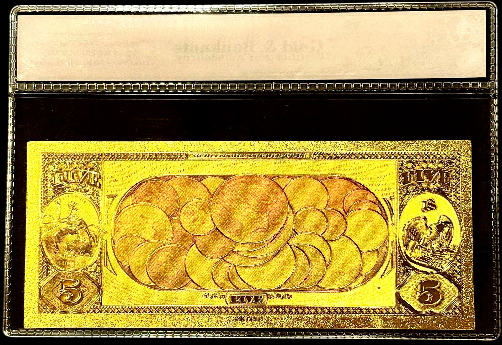 1870 $5 BILL UNITED STATES 24K GOLD BANKNOTE IN PROTECTIVE SLEEVE COA 2