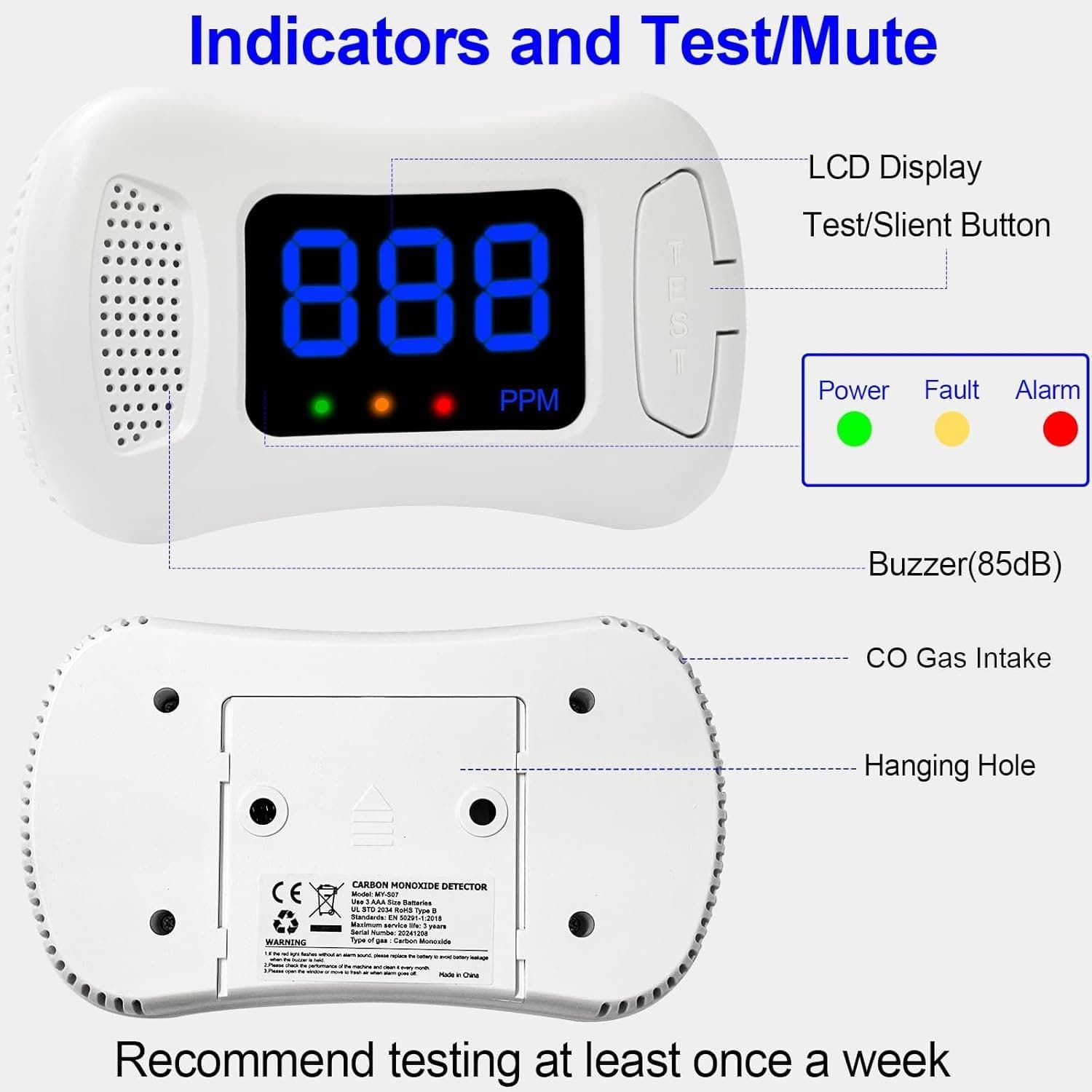 2 Packs Carbon Monoxide Detectors,CO Alarm Detector Monitor Battery Operated 6