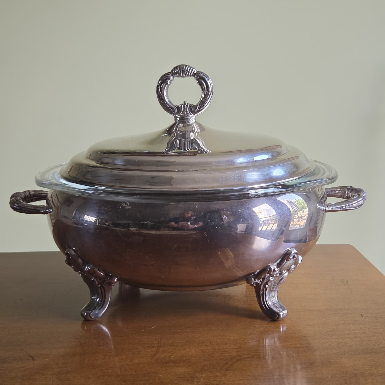 Vintage Sheffield Silver Company Silverplate Casserole Dish With Pyrex 2 Quart 2