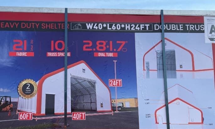 40x60x24 DUAL TRUSS PVC Fabric Canvas Storage Shelter Building Barn/ Shop NEW 6