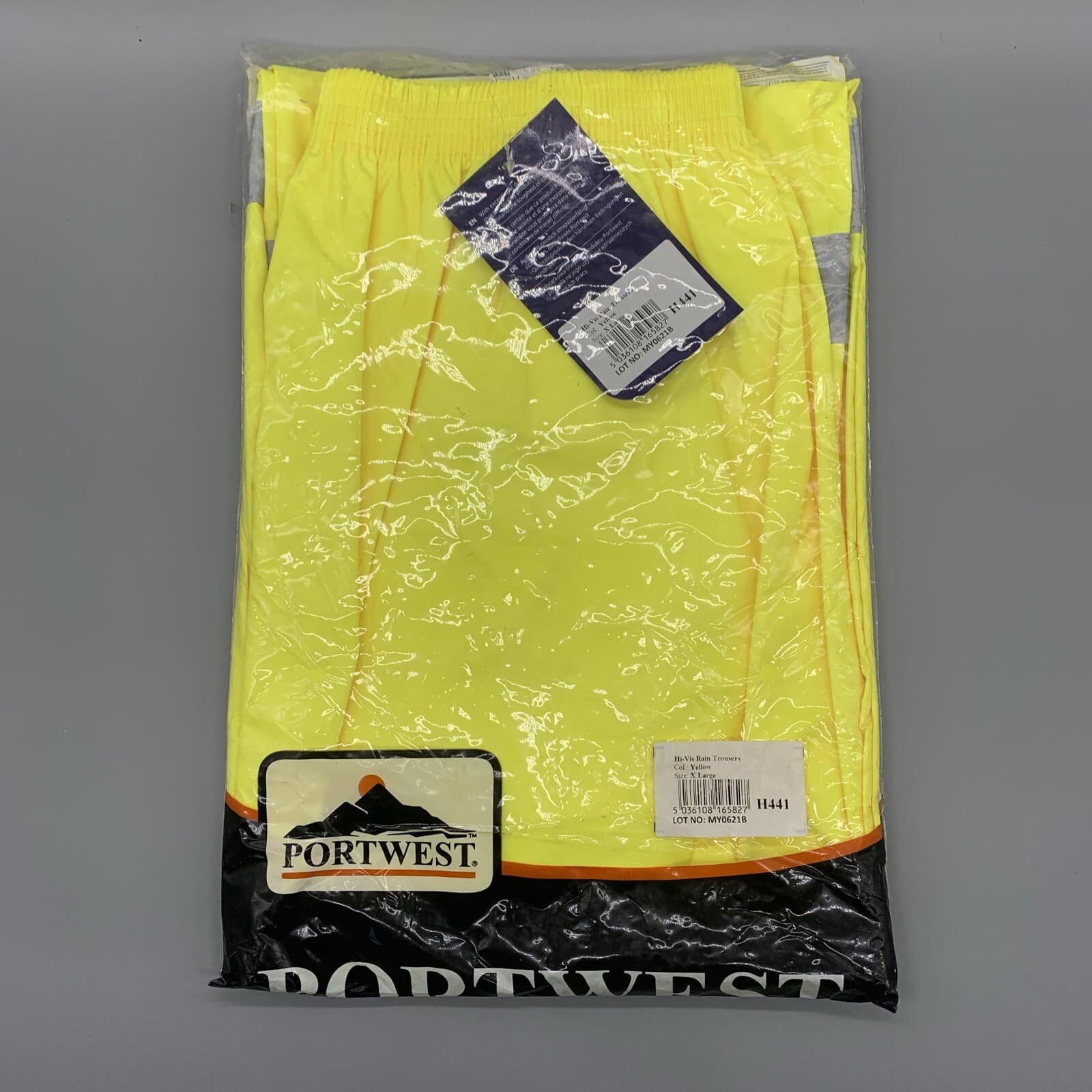 Portwest H441 Lightweight Waterproof Rain Pants XL Reflective Tape Hi-Vis