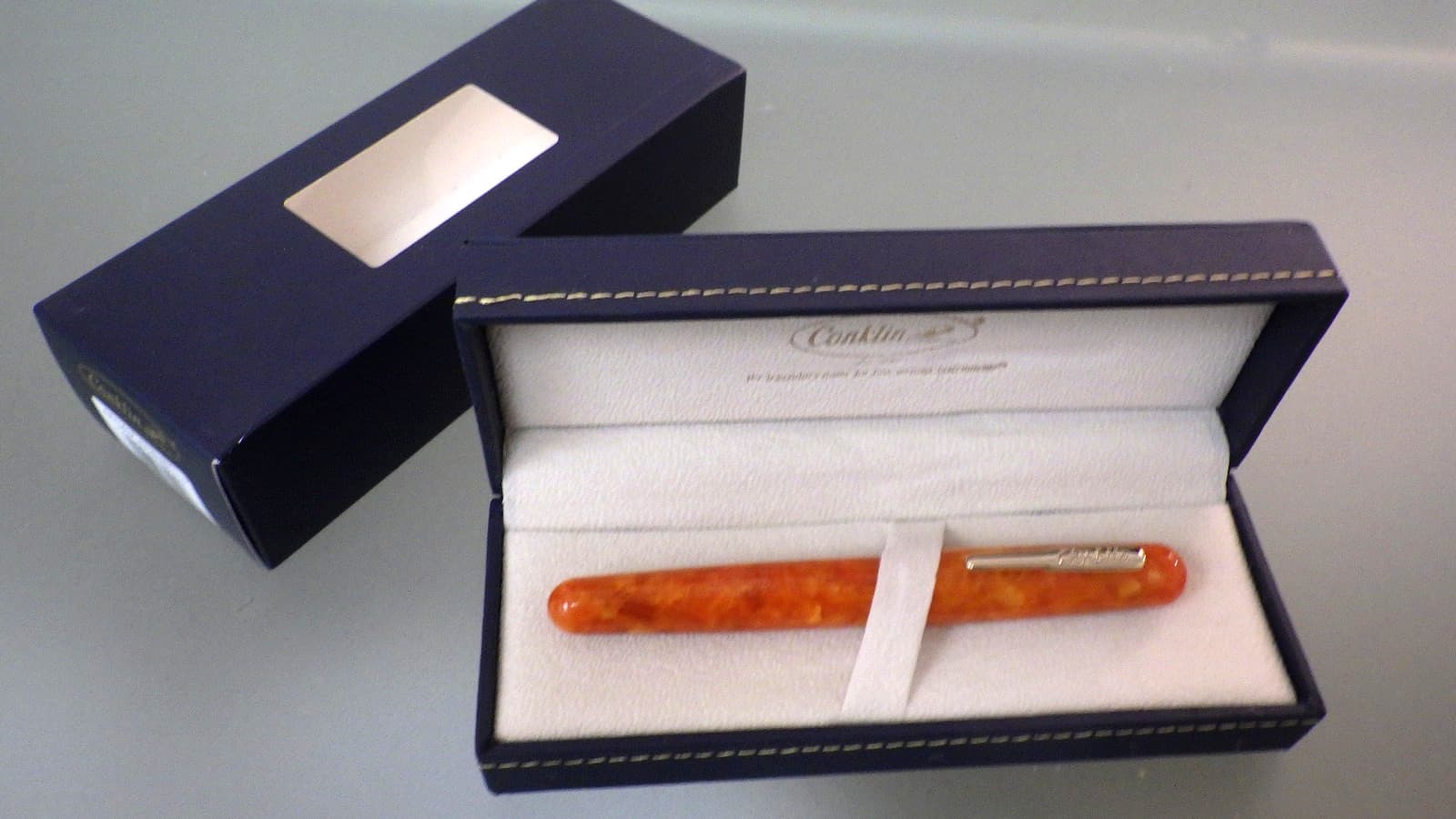 Conklin ALL AMERICAN Fountain Pen w/ BEXLEY 14K Gold Nib in Box *Sunburst Orange 6