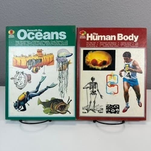 VTG 1975 Visual Educational Books Beneath The Oceans & The Human Body Kids