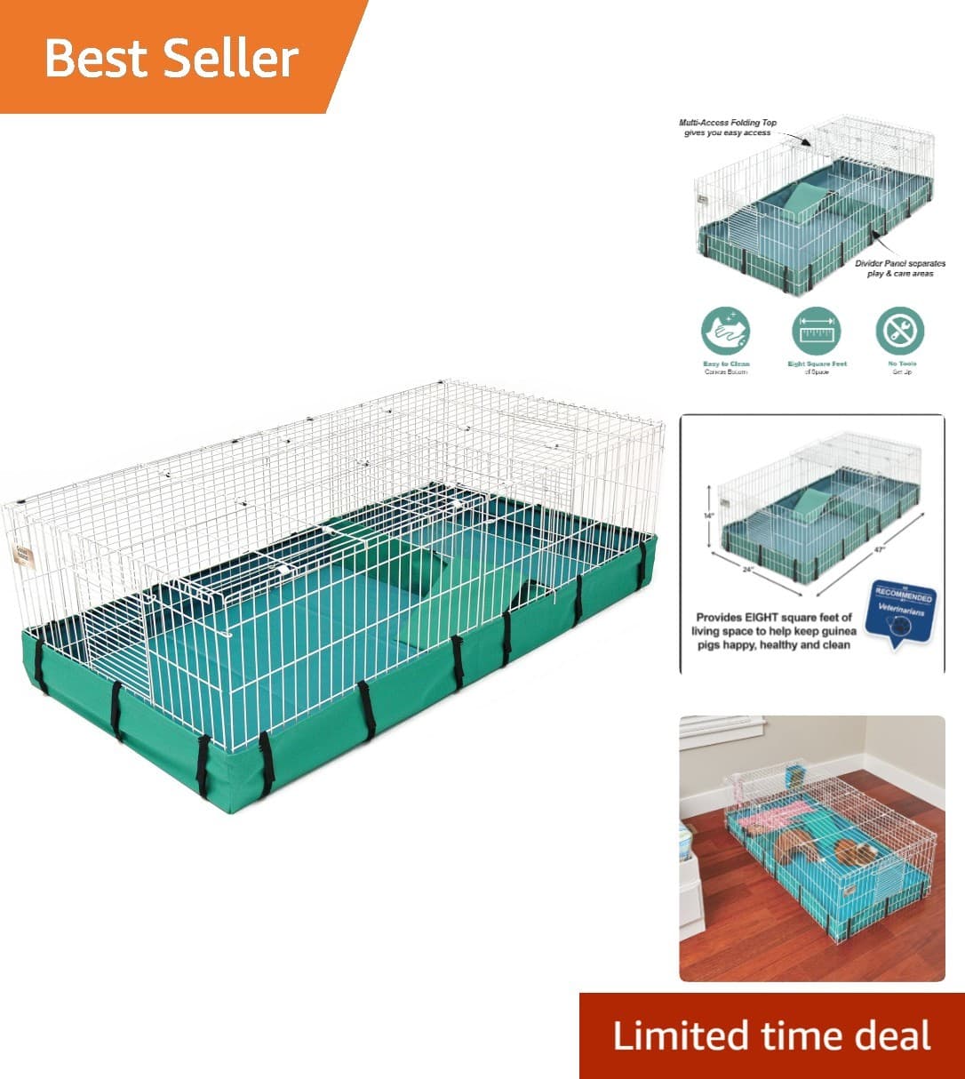 Interactive Guinea Pig Habitat: 47"x24" Expandable Cage, Contains Multiple Pets