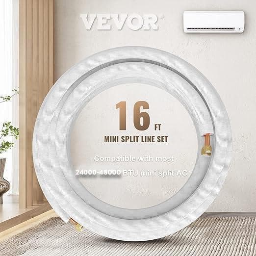 Extra Insulated Line Set 3/8"-5/8" Mini Split Kit 16ft/25ft/50ft for 24k-48k BTU 3