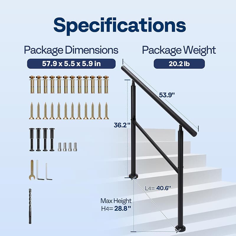 2-Pack 4 Step Hand Rails for Outdoor Steps Wrought Iron Railing for Porch Deck 5