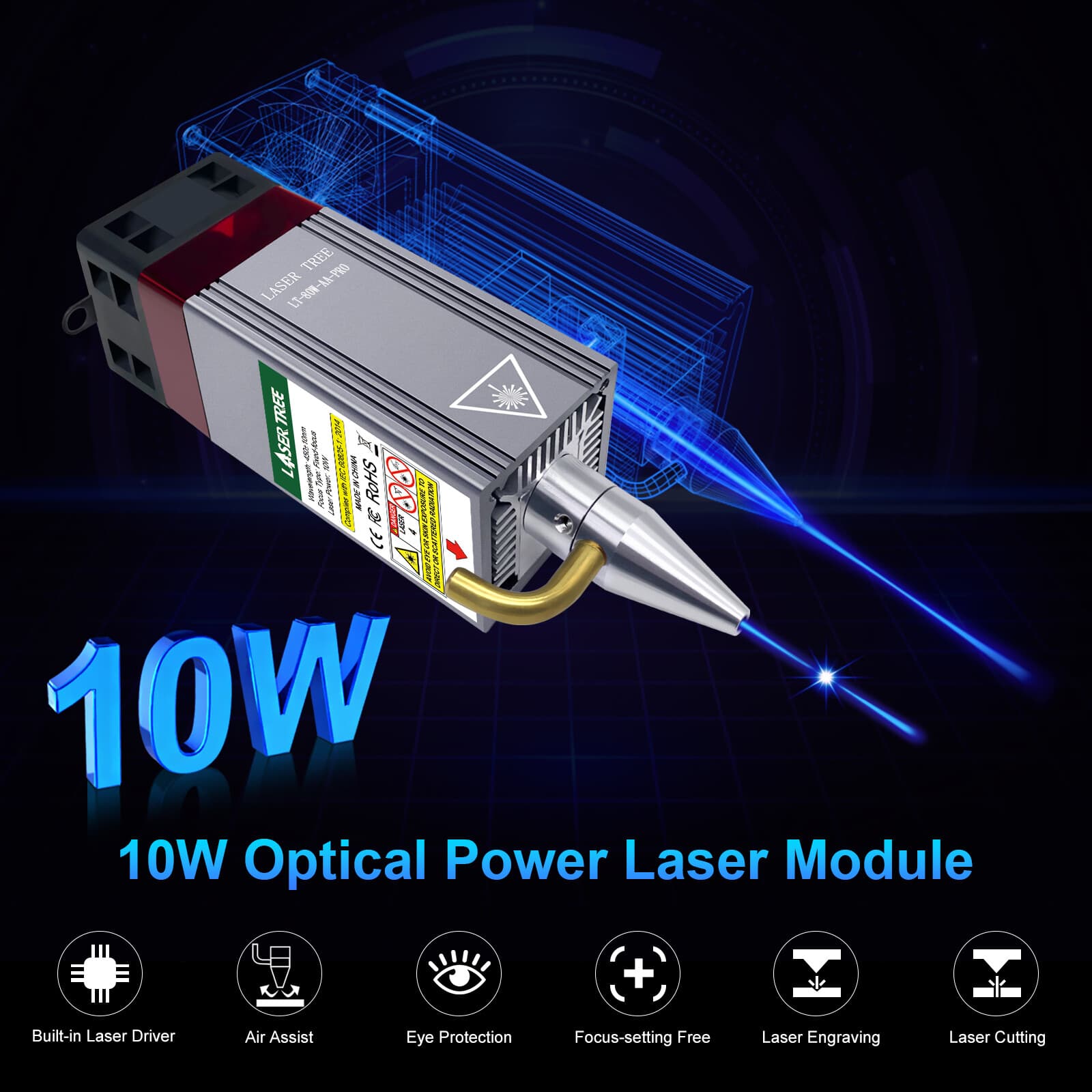 LASER TREE 10W Laser Module 12V with Air Assist 450nm Laser Engraving Machine 2