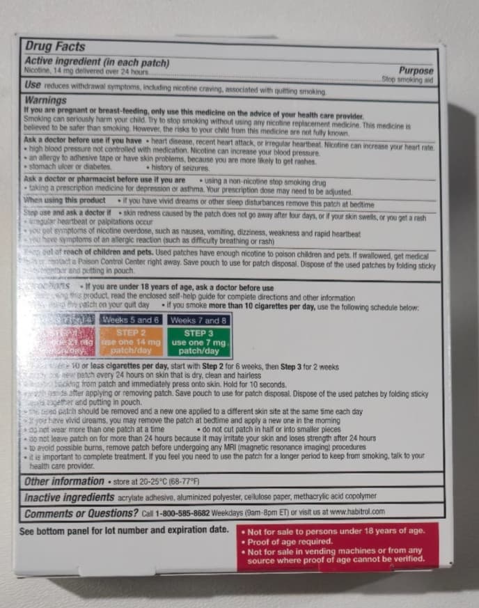 Habitrol Nicotine Transdermal System Patch 14mg Step 2, 7 Patches Exp 8/26 2