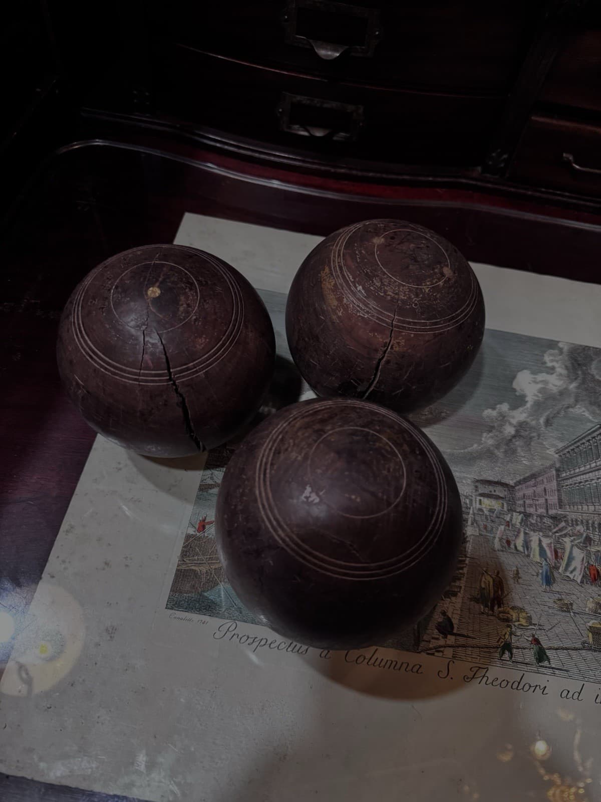 Antique English WOOD LAWN BALLS Set Of 3 DECOR 2