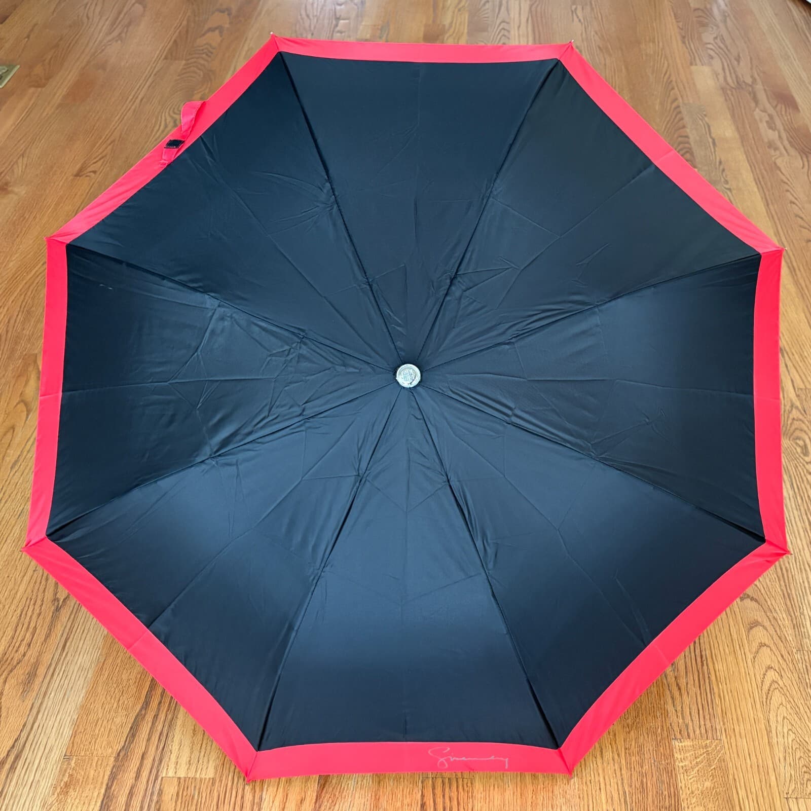 English Mist GIVENCHY Folding Travel Umbrella – Black w/ Red Trim – Brand New! 3