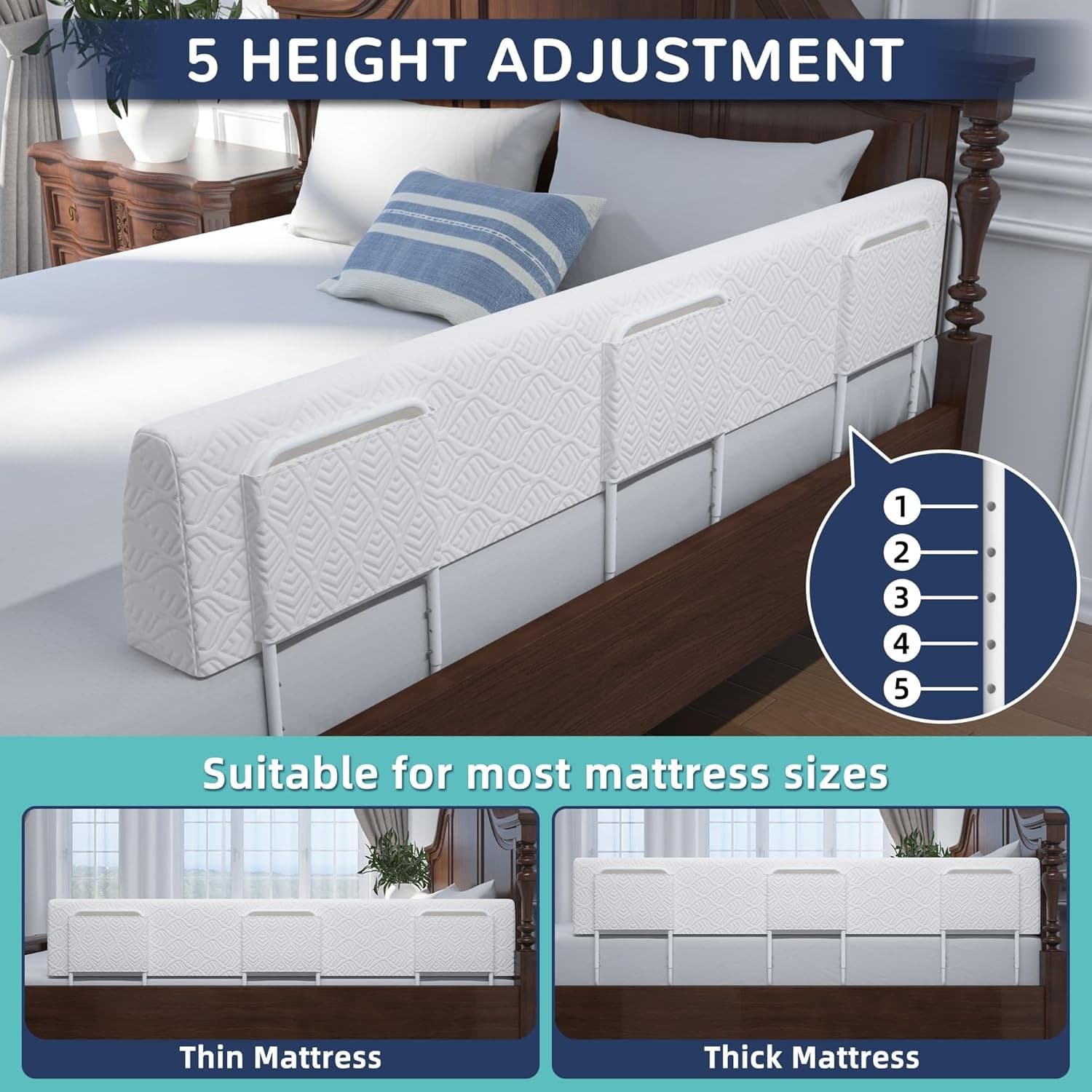 Bed Bumper for Toddlers Foam Safety Guard Soft Bed Rail for Kids 59 in 3 Rails 3