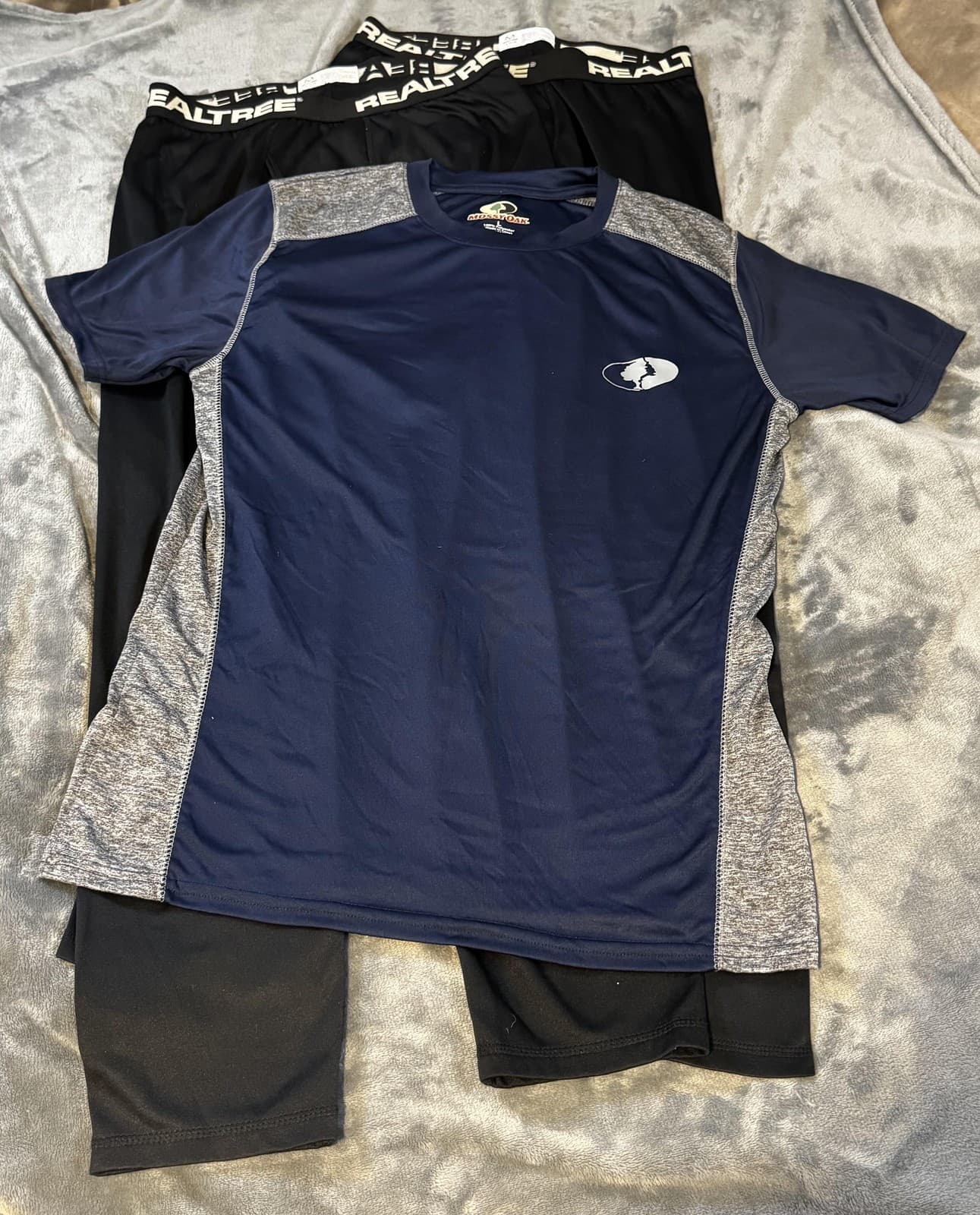 Mossy Oak Shirt + 2 Realtree Pants Mens Large Navy Black 2 Piece Set Base Layer