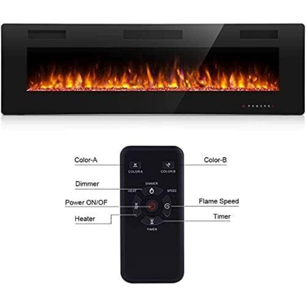 50''Electric Fireplace insert,Recessed&Wall-Mounted heater,Room Decor,remote 3