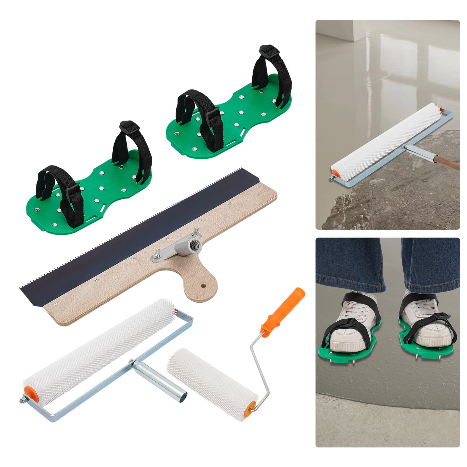 Self-levelling Cement Floor Leveling Rake Tools Cement Tool Kit w/ Spike Shoes