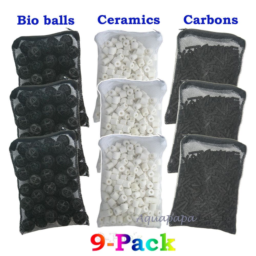3 lb Activated Carbon +150pcs Bio Balls + 3 lb Ceramic Rings for Aquarium Filter