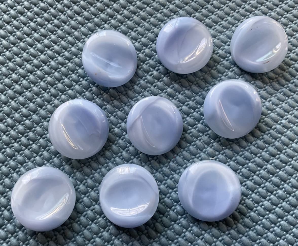 9 Matching Antique Vtg Light Blue Moonglow Glass Buttons - 7/8” - Old Lot 2