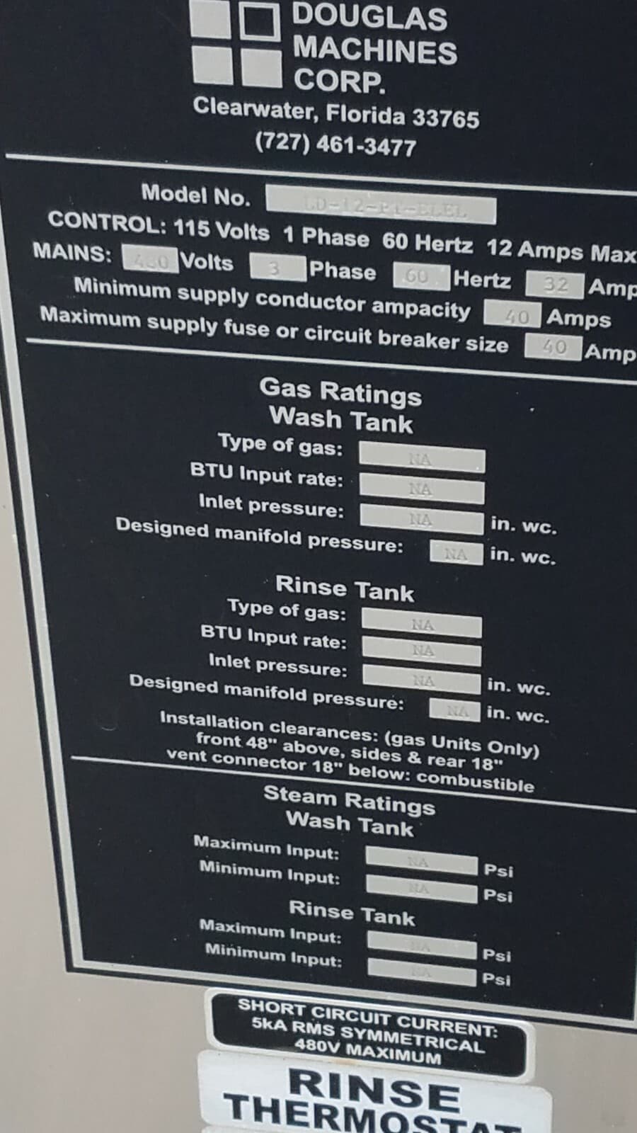Douglas Machines LD-12-PT-ELEL Heavy-Duty Industrial Dishwasher 3 Ph 7.5 Hp Pump 2