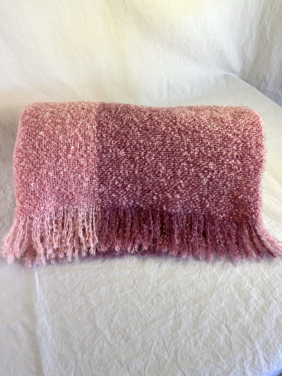 Vintage Pink Mohair Scarf or Wrap with Fringe Made in Ireland 3
