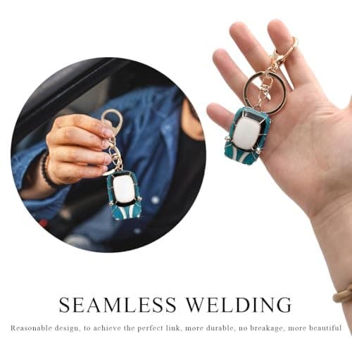 Car Key Chain, Rhinestone Detail 3D Cute Car Model Keychain, Mini Lake Blue 6