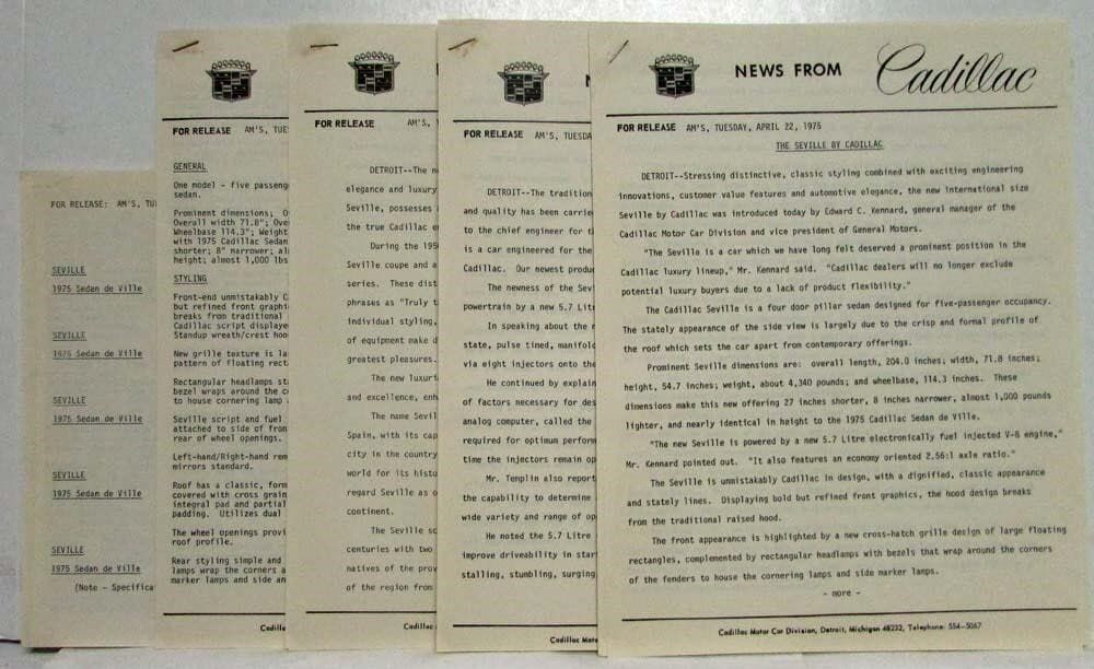 1975 Cadillac Seville Media Press Kit W/ Photos 3