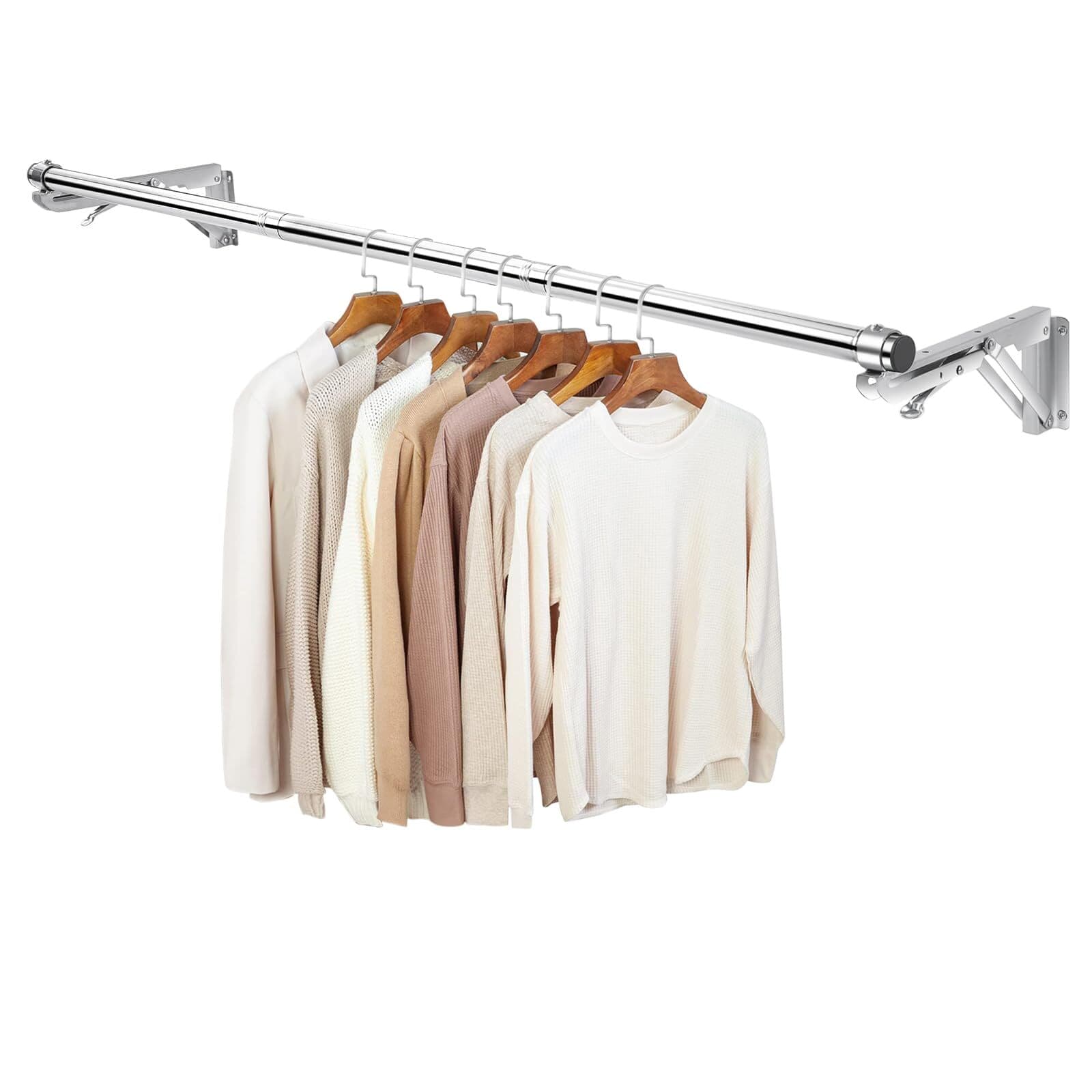 Foldable Wall Mounted Clothes Rack44'' Long Rod&2 Basesstainless Steel Heavy Dut