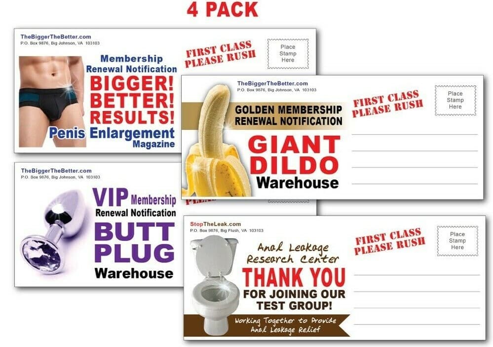 4 PACK - Adult PRANK Mail Postcards - FUNNY Joke Revenge Gag Gift Novelty Funny 