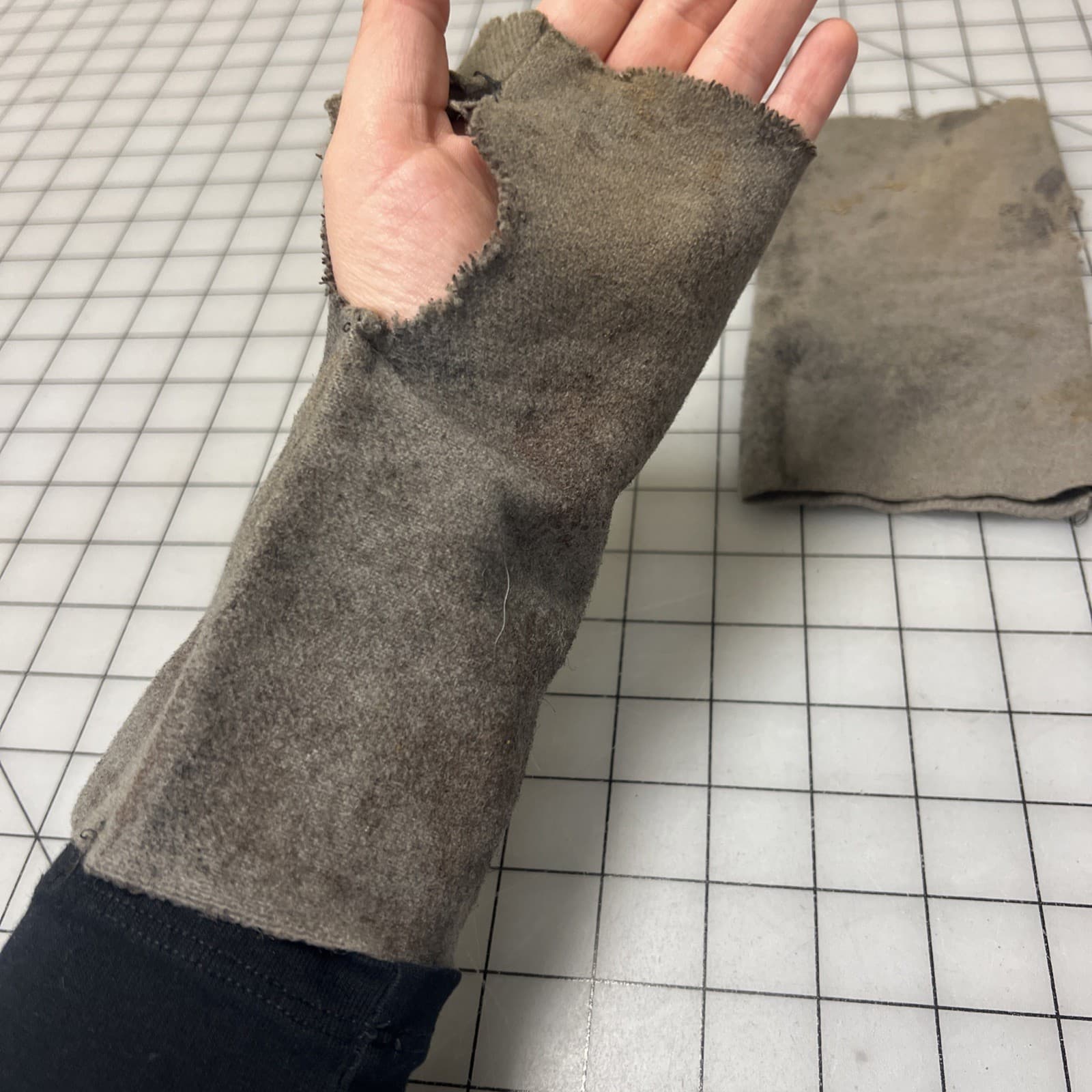 18th Century era Rough Fingerless Mitts out of Scraps, "Turn" TV Costume #135 3