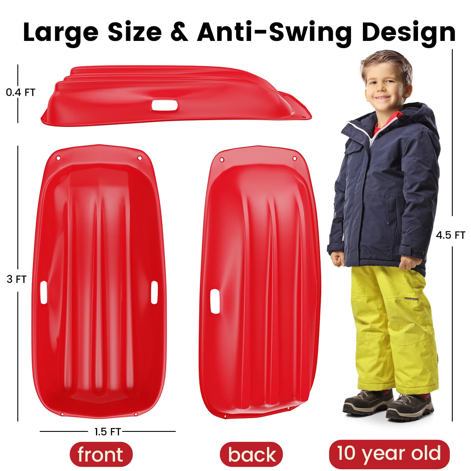 35 in Snow Sled with Pull Rope Plastic Winter Toboggan Sled For Kids & Adults 2