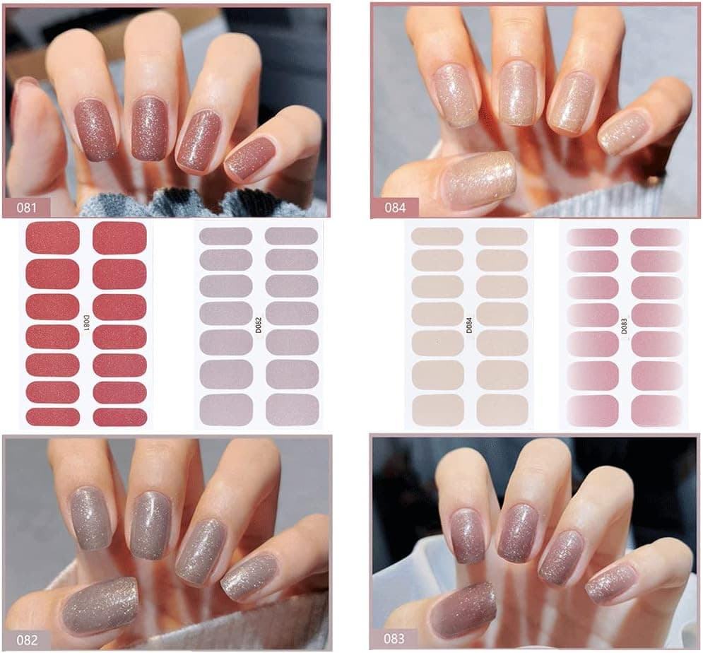 112 Pieces Thin Semi-Cured Gel Nail Strips Solid Full Nail Polish Sticker 5