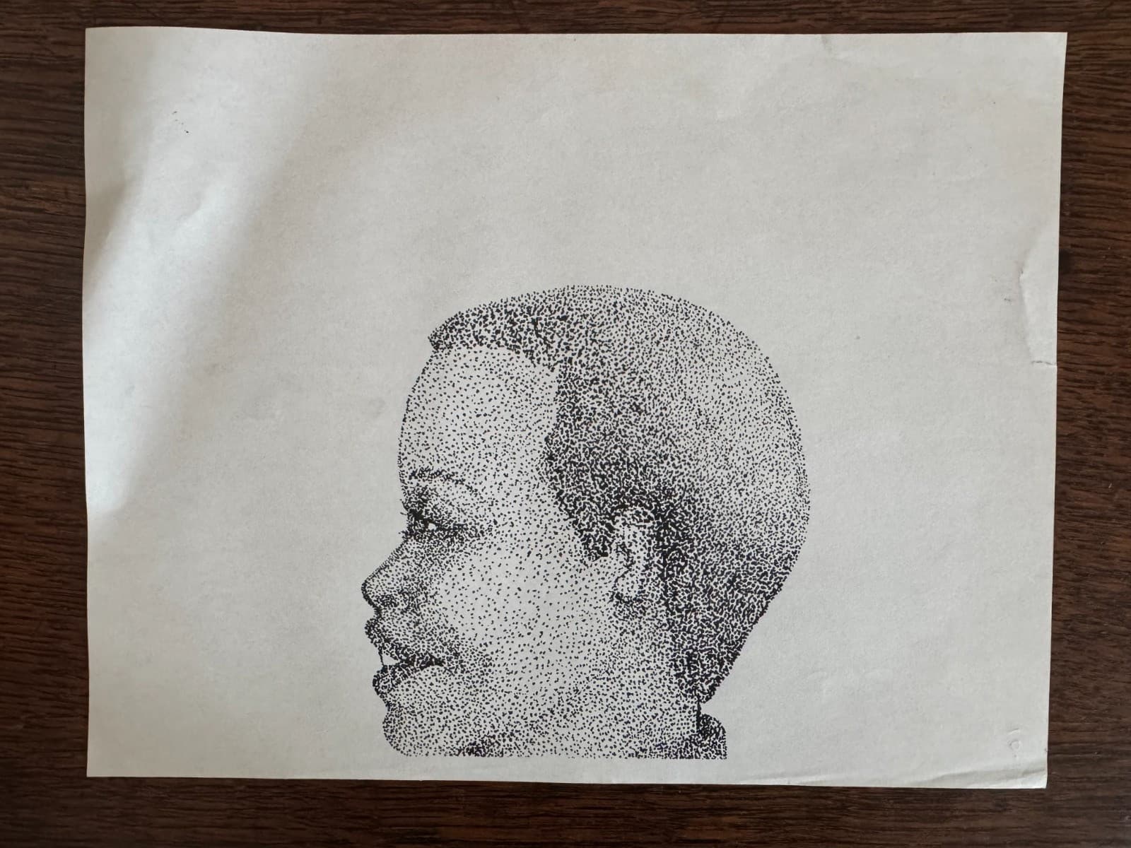 Original Pointillism Young African-American Woman Pen Portrait Drawing 8.5"x11"