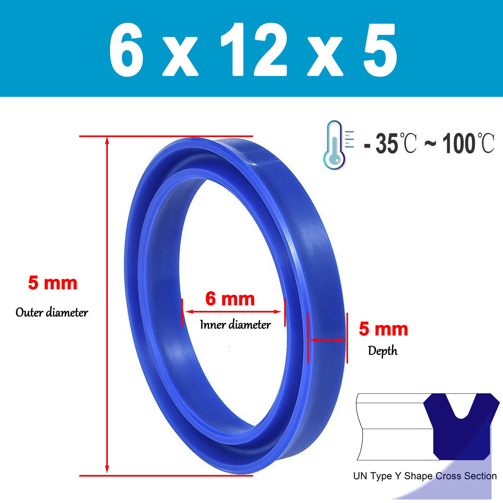 U-cup Hydraulic Ram Seal Y Seal Rod & Piston Working Cylinder 4/6/8/9/10-18mm ID