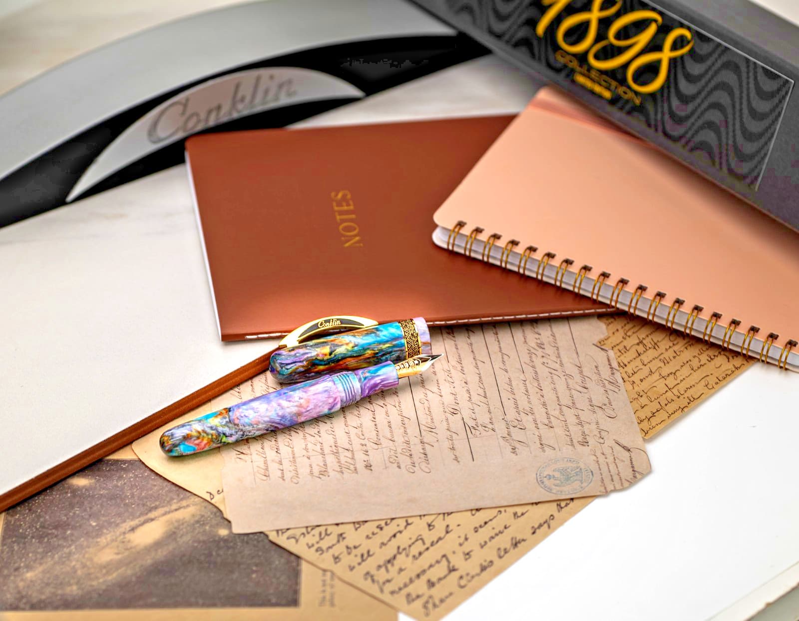 CONKLIN 1898 GOLD TRIM FOUNTAIN PEN PRIMARY MANIPULATION 4.5 14K FINE NIB #63/98 6